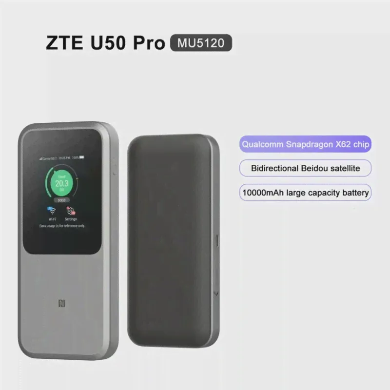 ZTE U50 Pro ZTE MU5120 5G SA/NSA N1/3/5/8/8/41/77/78 10000MAH WI-FI 6 27W Super-Charger MODEM MIFI-0