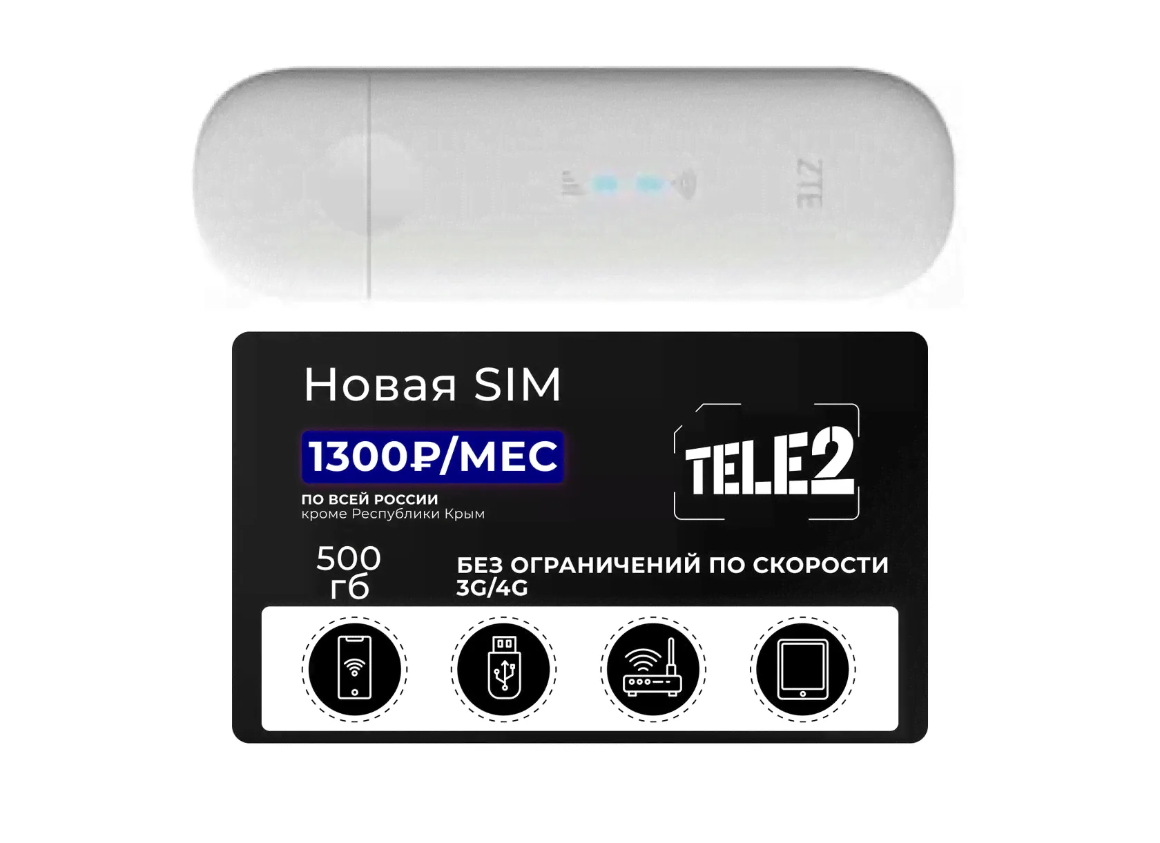 WiFi модем ZTE MF79RU с сим-картой на 500 Гб от Теле2 1300 руб/мес-0